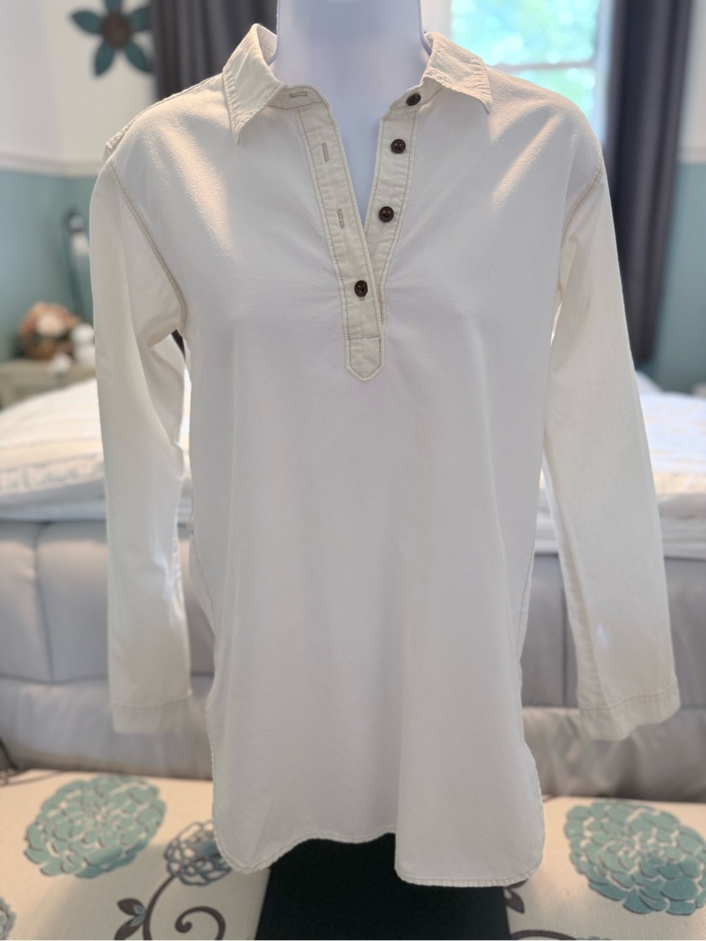 Madewell Cream Long-Sleeve Polo Henley Dress